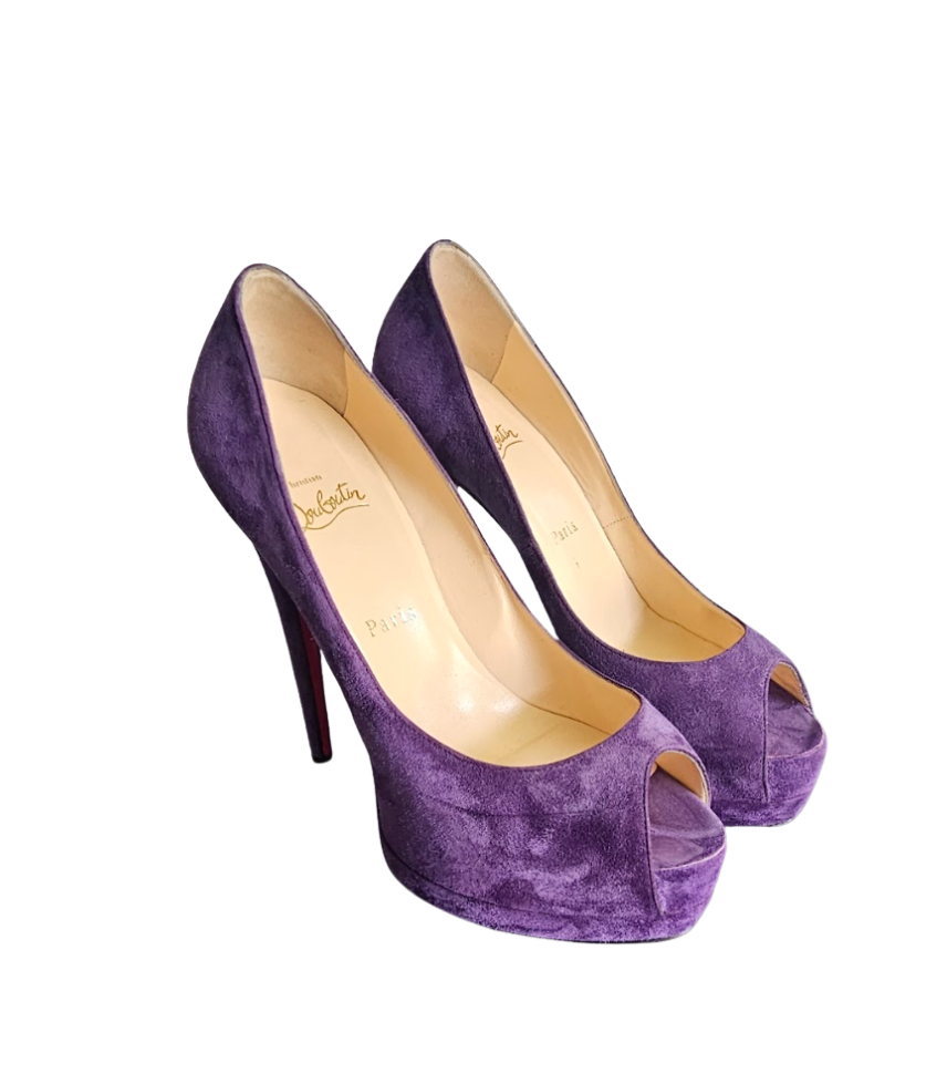 Christian Louboutin Lady Peep Purple Suede Platform Pumps - 34566