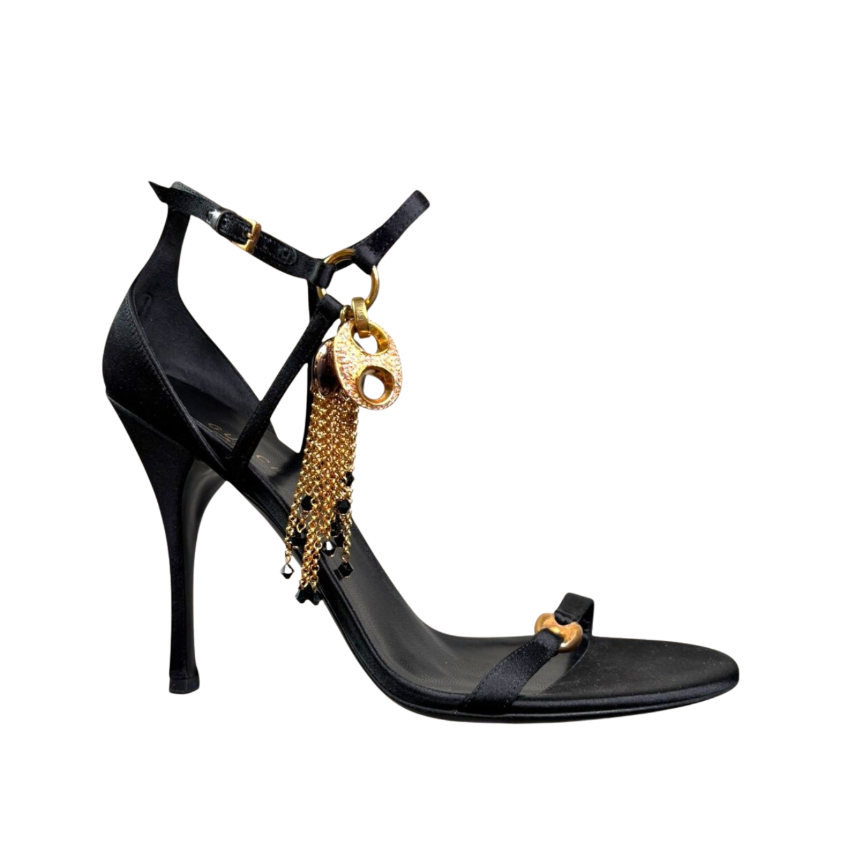 Gucci Black Satin Tassel Sandals - 2364