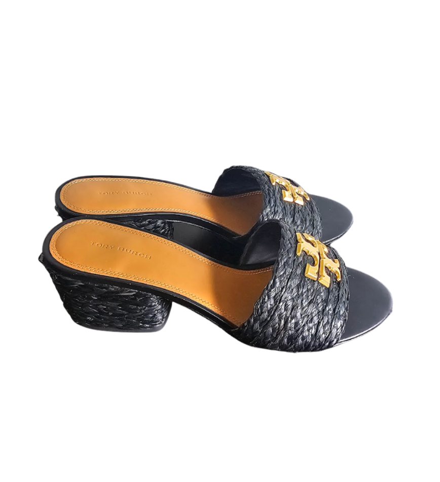 Tory Burch Black Woven Ines Wedge Sandals - 16716