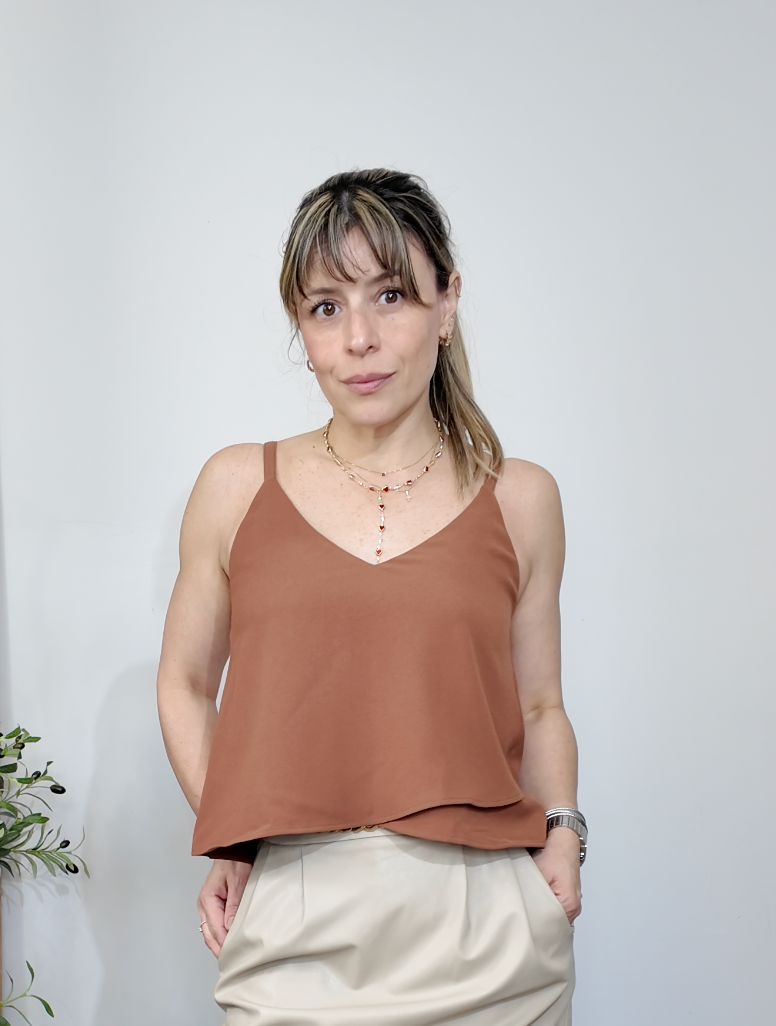 Brown V-Neck Flowy Camisole - 34236