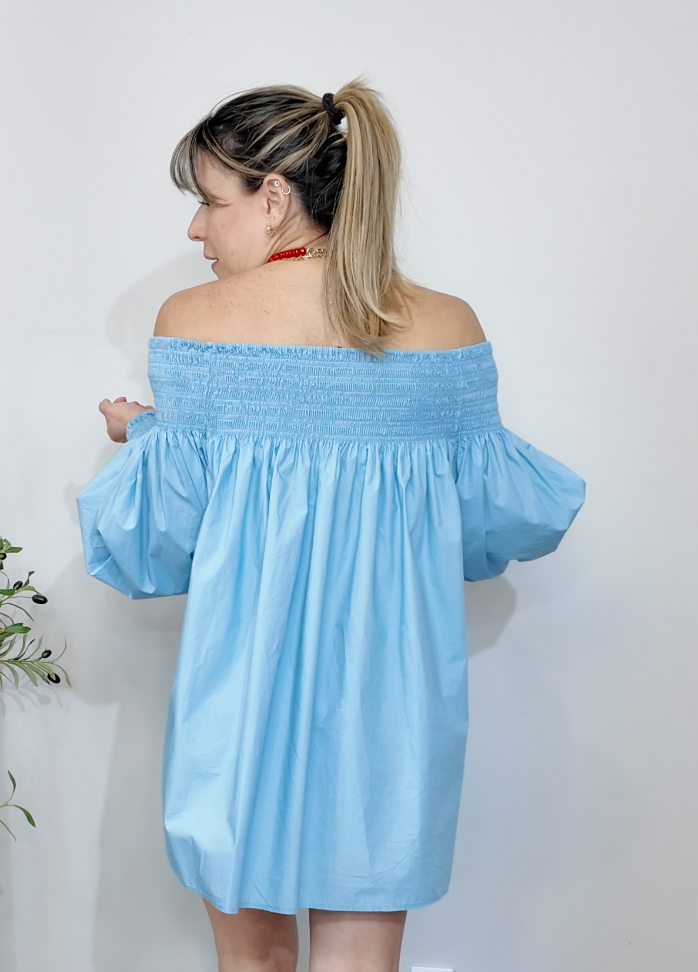 Off-the-Shoulder Smocked Mini Dress - 34240