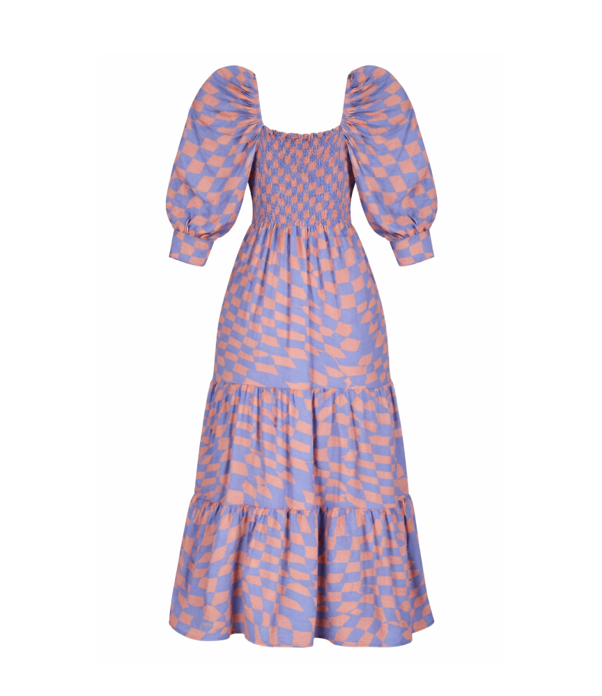 Boho Checkerboard Midi Dress - 33218