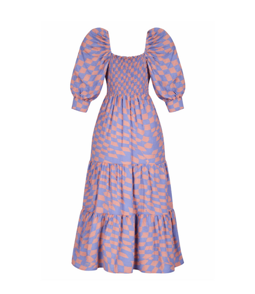 Boho Checkerboard Midi Dress - 33218