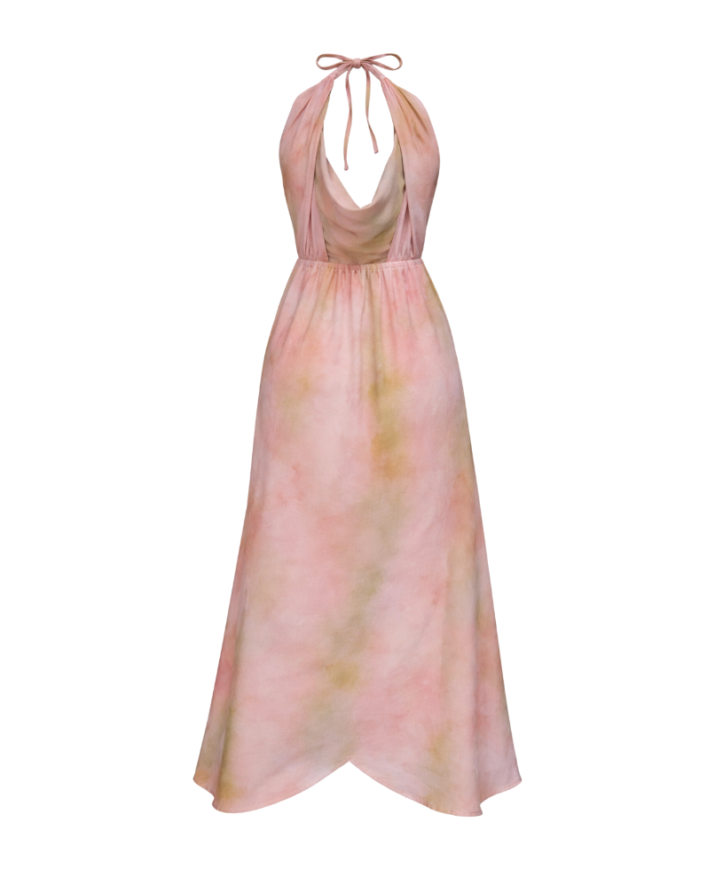 Pastel Tie-Dye Halter Midi Dress - 32514