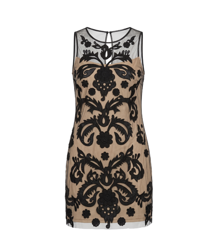 Intricate Embroidered Sheer Overlay Cocktail Dress - 29532