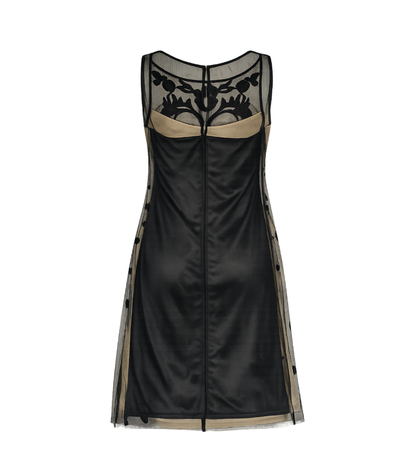 Intricate Embroidered Sheer Overlay Cocktail Dress - 29532