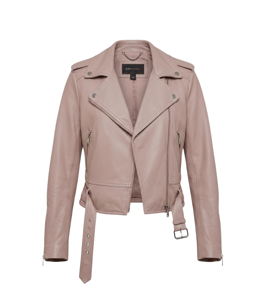BCBGMAXAZRIA Pastel Pink Leather Moto Jacket -  10981