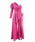 Fuchsia One-Shoulder Evening Jumpsuit - 7214