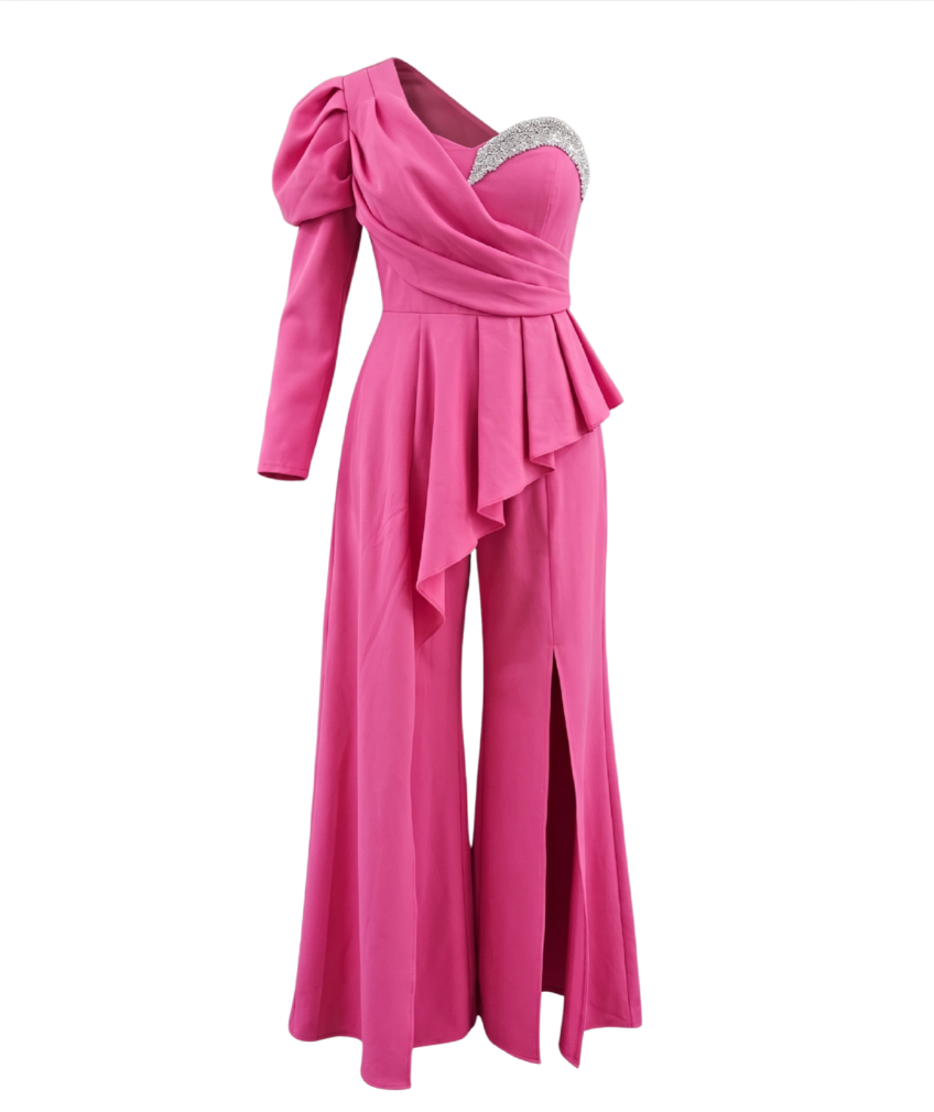 Fuchsia One-Shoulder Evening Jumpsuit - 7214
