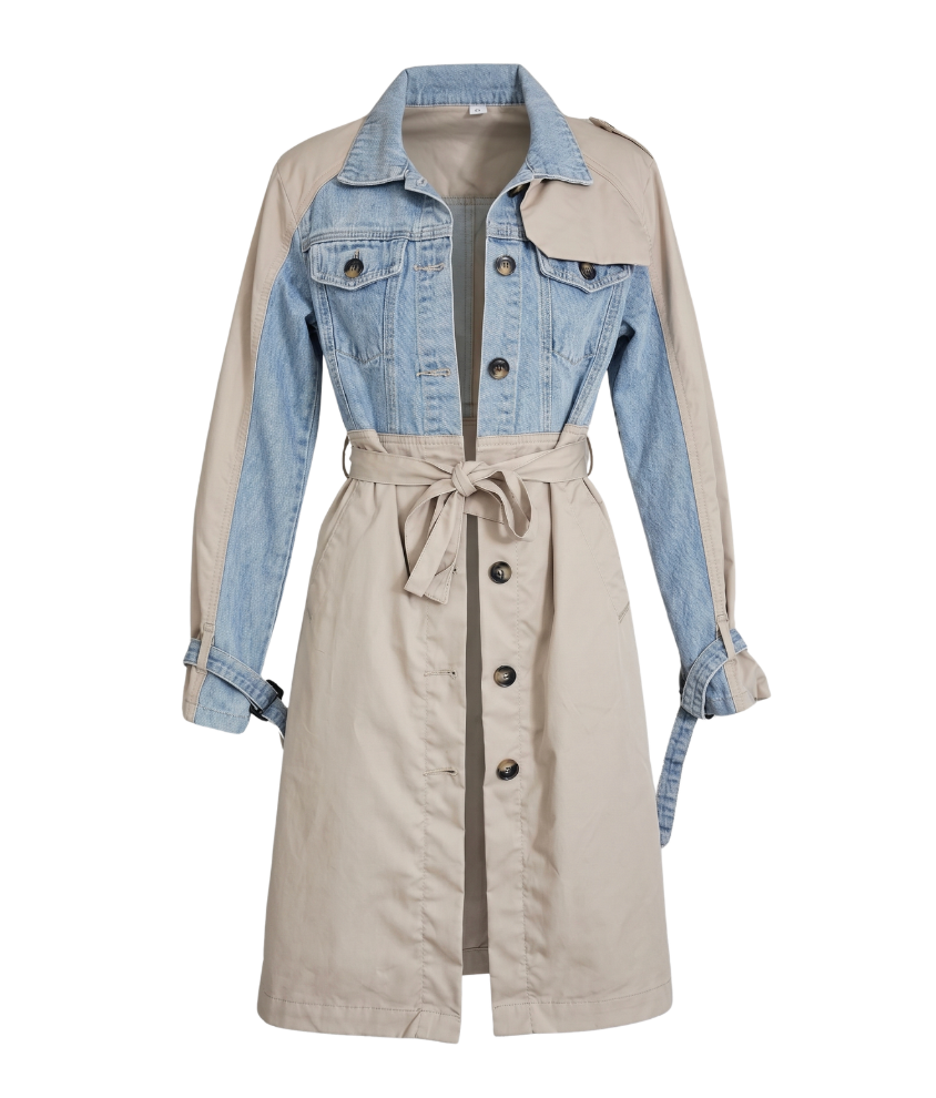Hybrid Denim-Panel Trench Coat - 31831