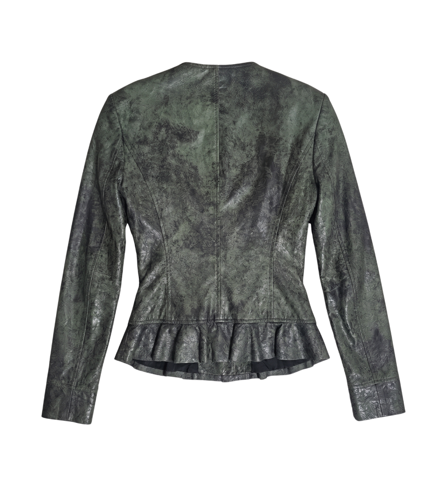 Vintage-Effect Distressed Leather Peplum Jacket - 31779