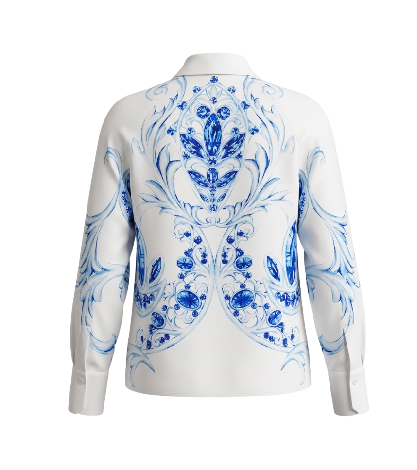 Intricate Blue Jewel-Embossed Shirt - 31723