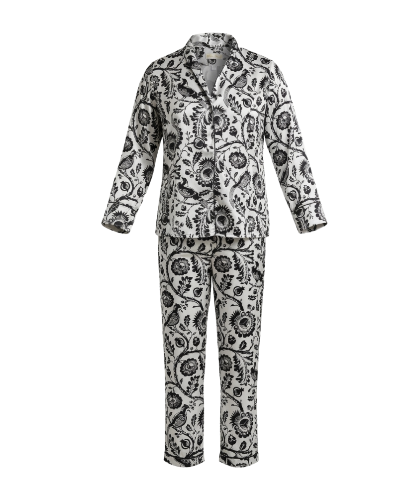 Elegant Monochrome Botanical Pajama Set - 30706