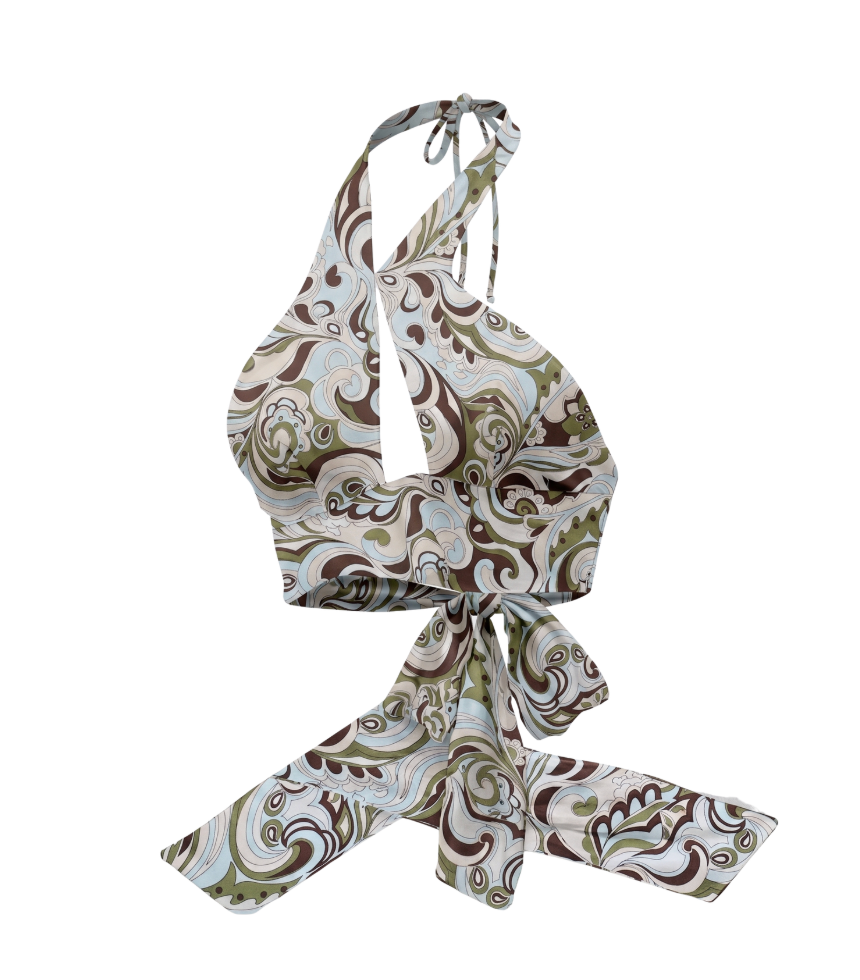 Retro Paisley Halter Wrap Top - 17414