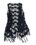 Bohemian Black Crochet Fringe Vest - 14383