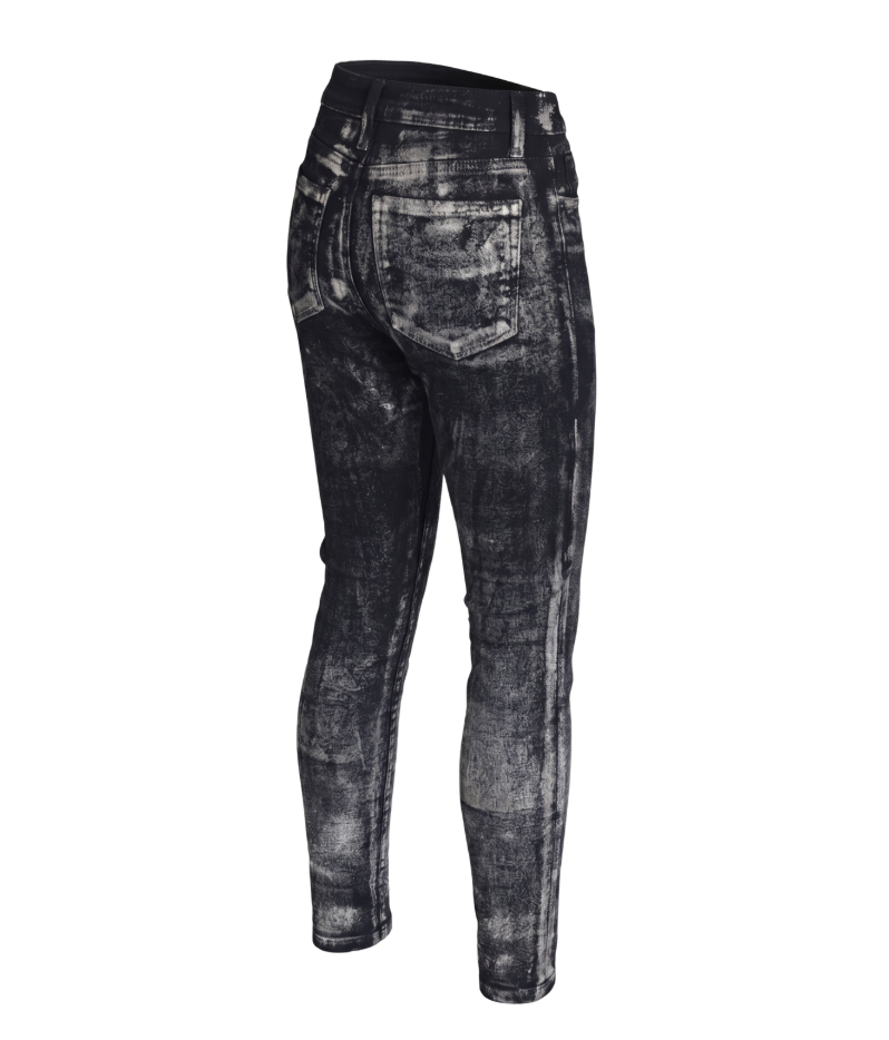 Distressed Silver and Black Coated Slim-Fit Jeans - 16768