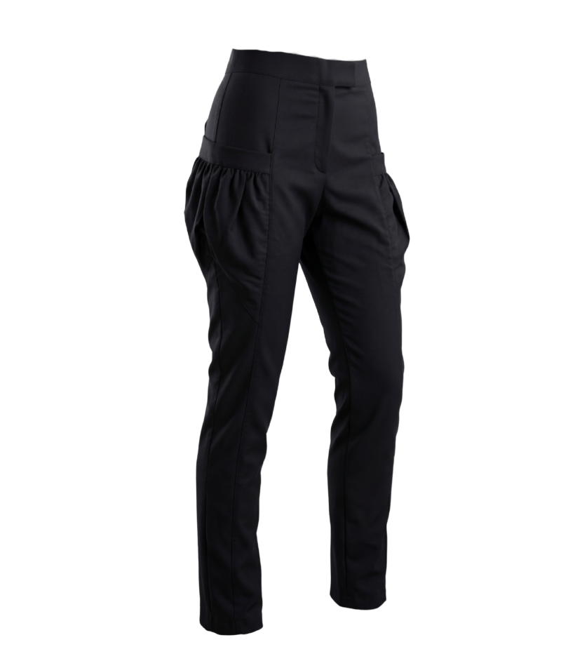 Avant-Garde Black Trousers with Ruched Bubble Pockets - 5530