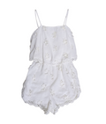 White Embroidered Romper with Lace Details - 26876