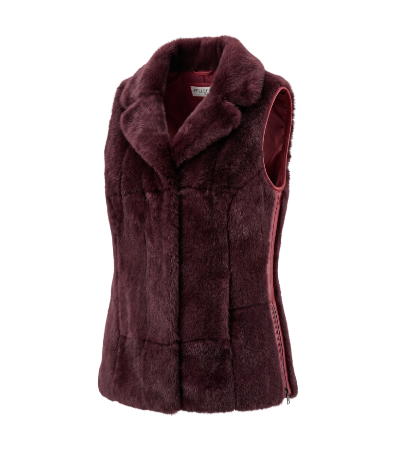 Plush Burgundy Fur Vest with Red Side Panels - 912