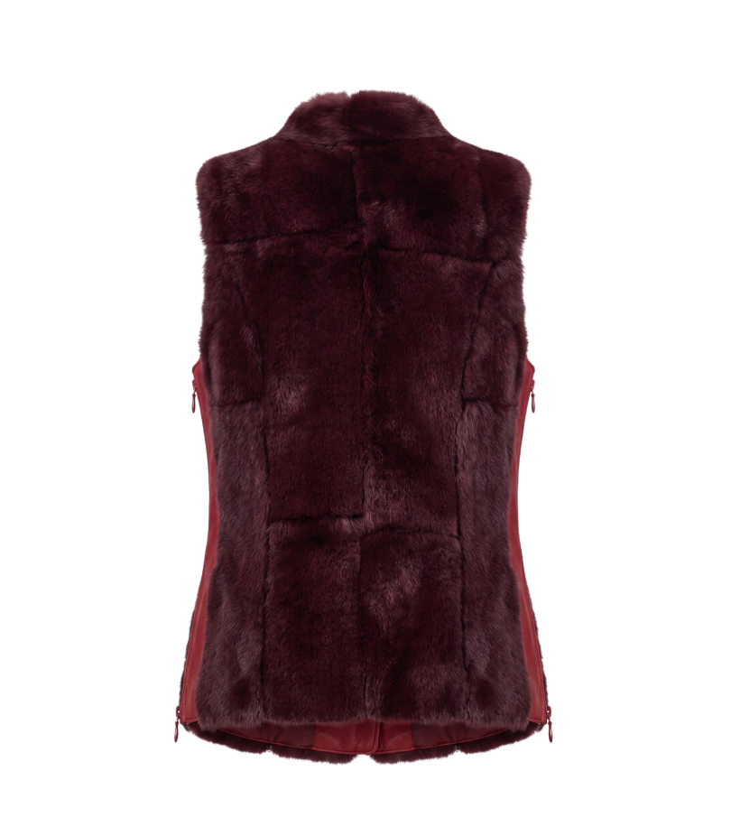 Plush Burgundy Fur Vest with Red Side Panels - 912