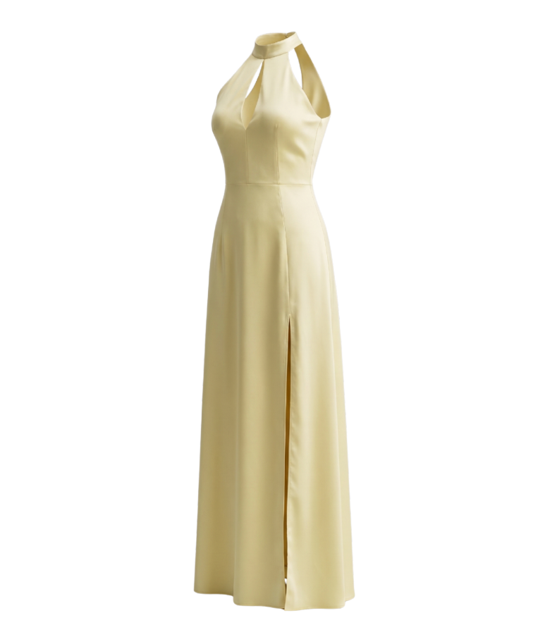 Elegant Pastel Yellow Halter Gown - 30184