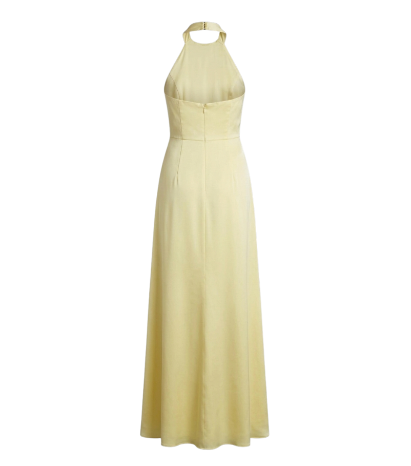 Elegant Pastel Yellow Halter Gown - 30184