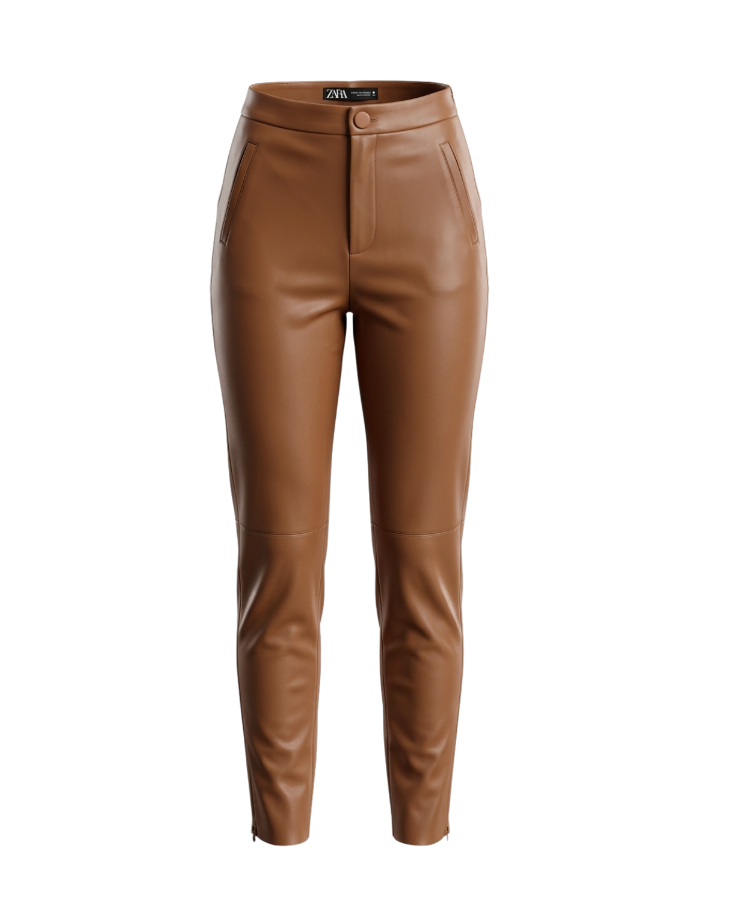 Sleek High-Waisted Faux Leather Trousers - 20540