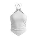 White Ribbed Halter Neck Pointed Hem Top - 12455