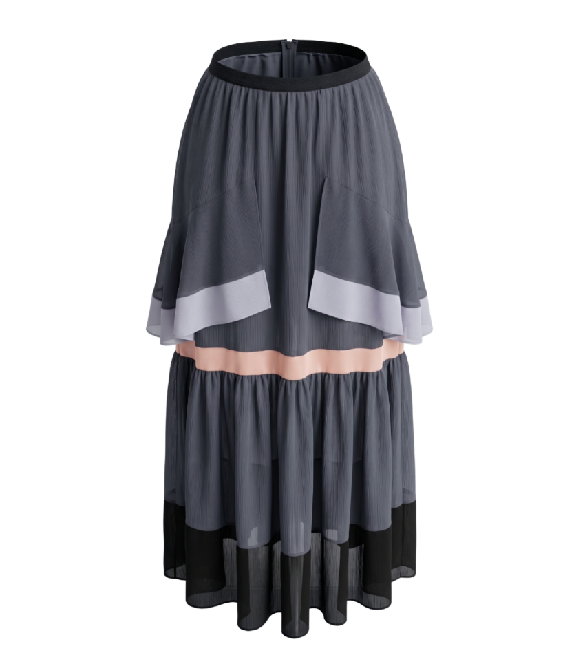 Chic Tiered Midi Skirt in Contrasting Tones - 30566