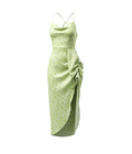 Green Floral Halter Maxi Dress with Side Ruched Detail - 18597