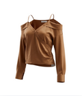 Elegant Bronze Cold-Shoulder Satin Blouse by Jonathan Simkhai - 28036