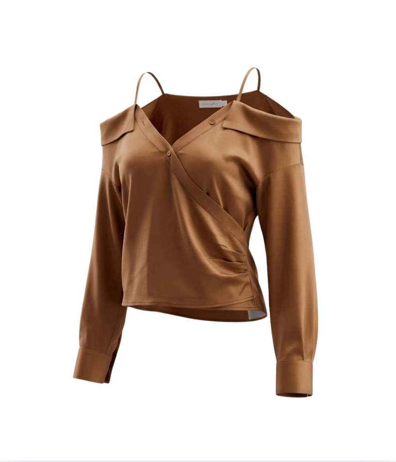 Elegant Bronze Cold-Shoulder Satin Blouse by Jonathan Simkhai - 28036