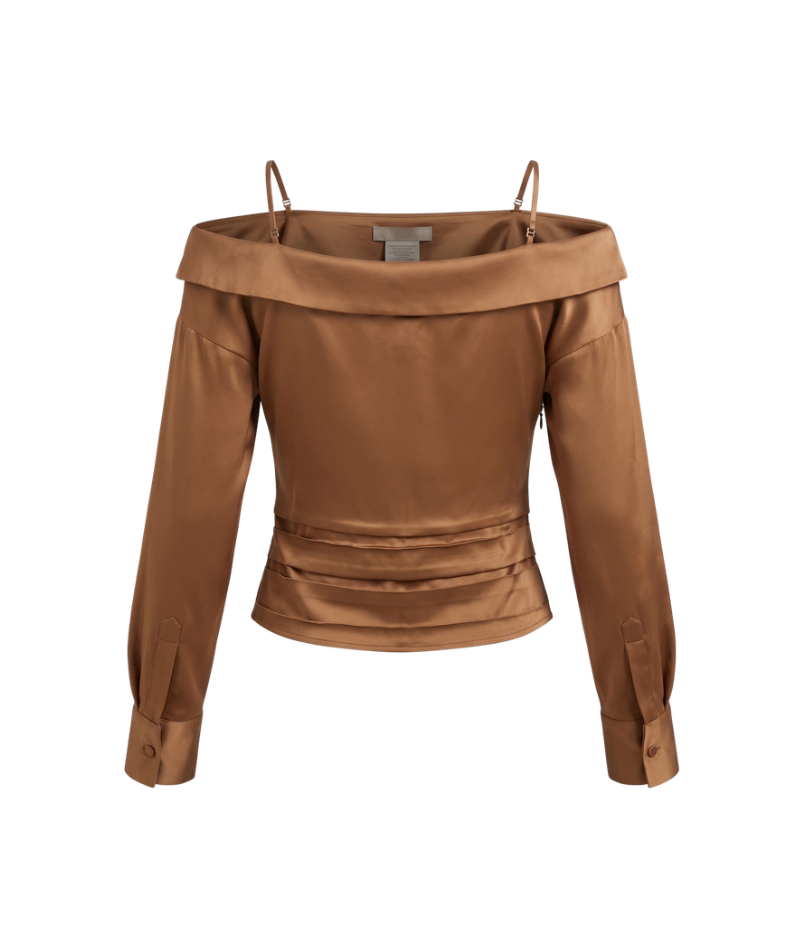 Elegant Bronze Cold-Shoulder Satin Blouse by Jonathan Simkhai - 28036