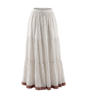 White Tiered Maxi Skirt with Gold Polka Dots and Maroon Border - 18298
