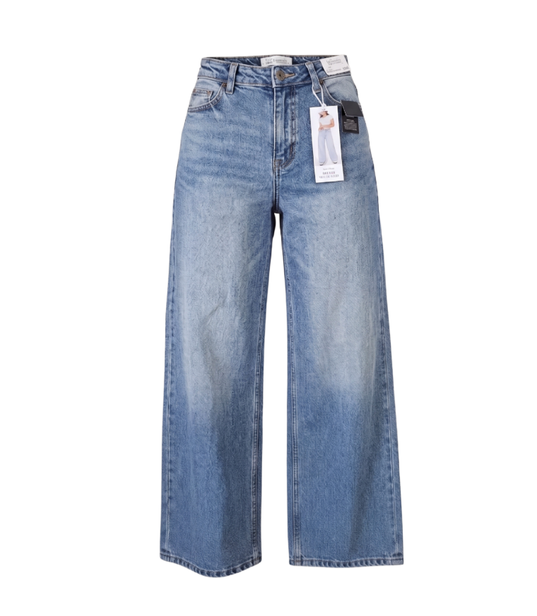 High-Waisted Wide-Leg Denim Jeans in Medium Wash - 23634