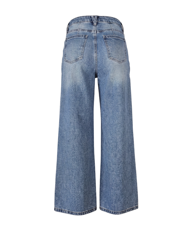 High-Waisted Wide-Leg Denim Jeans in Medium Wash - 23634