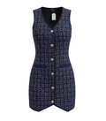 Navy Bouclé Tweed Vest Dress - 31630