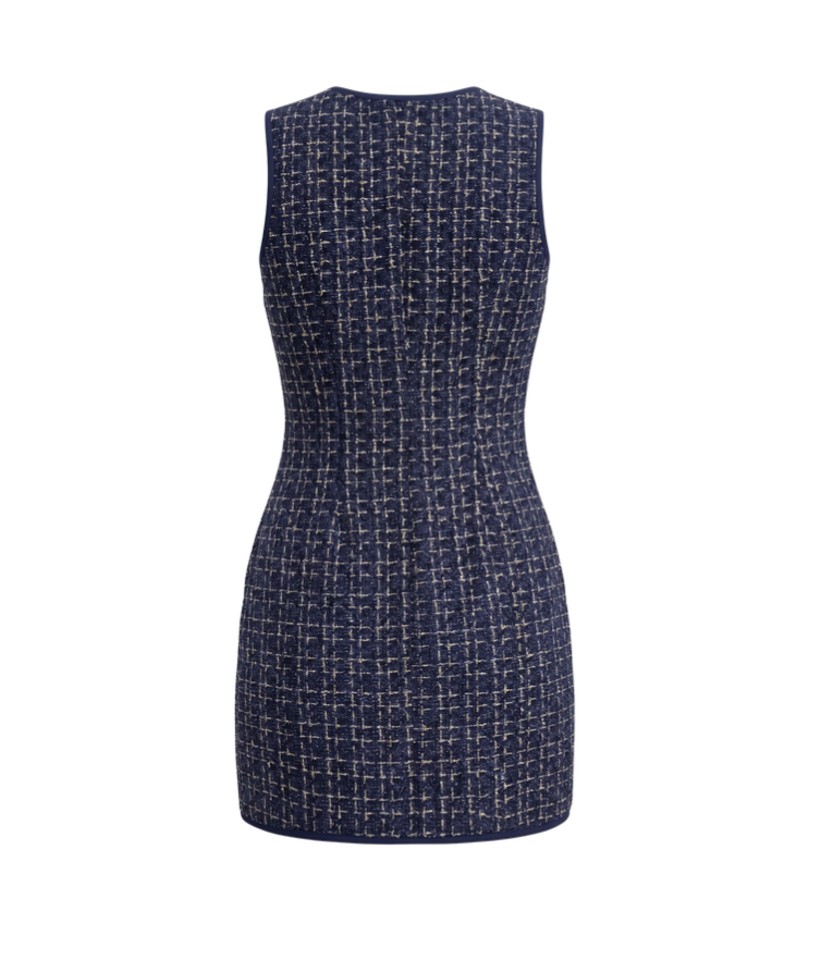 Navy Bouclé Tweed Vest Dress - 31630