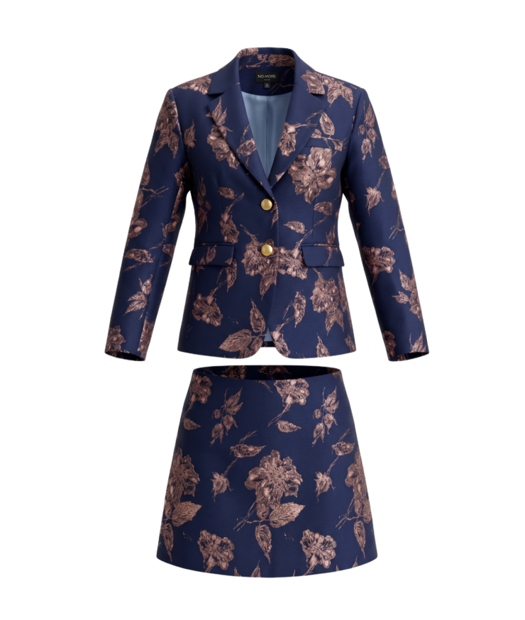 SOLELEGIA Floral Brocade Blazer & Skirt Set- 32443