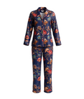 Floral Silk Pajama Set in Midnight Blue - 30707