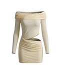 Cream Mesh Cut-Out Mini Dress - 28245