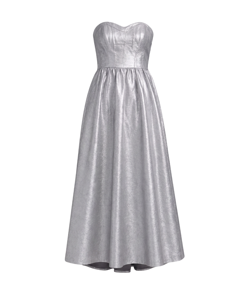 Aidan Mattox - Strapless Metallic Silver Midi Dress - 10754