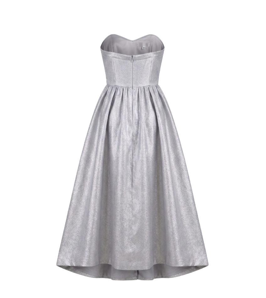 Aidan Mattox - Strapless Metallic Silver Midi Dress - 10754