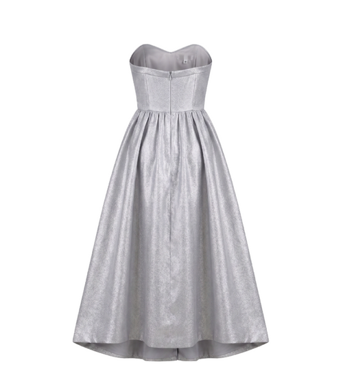 Aidan Mattox - Strapless Metallic Silver Midi Dress - 10754