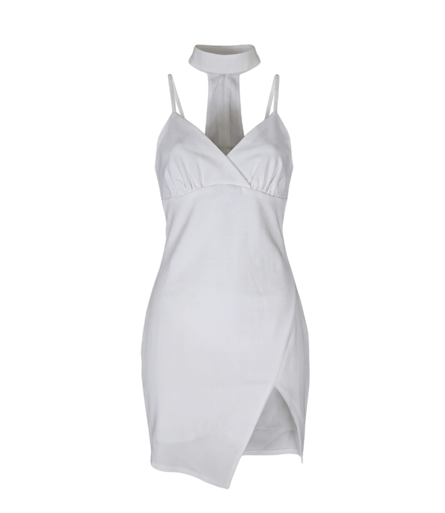 Sophisticated White Choker-Halter Wrap Dress - 14522