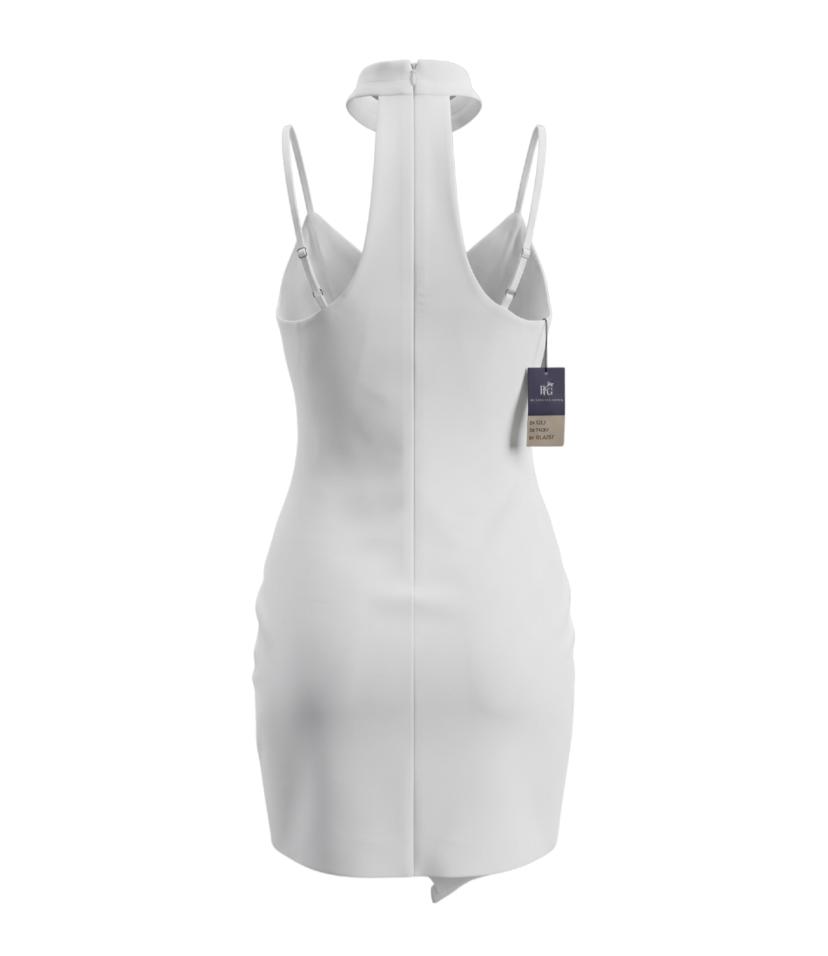 Sophisticated White Choker-Halter Wrap Dress - 14522