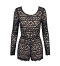 Elegant Long-Sleeved Black Lace Romper - 30182