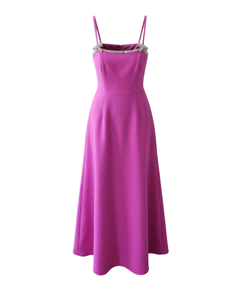 Elegant Crystal Bow-Strap Maxi Gown - Fuchsia - 24973