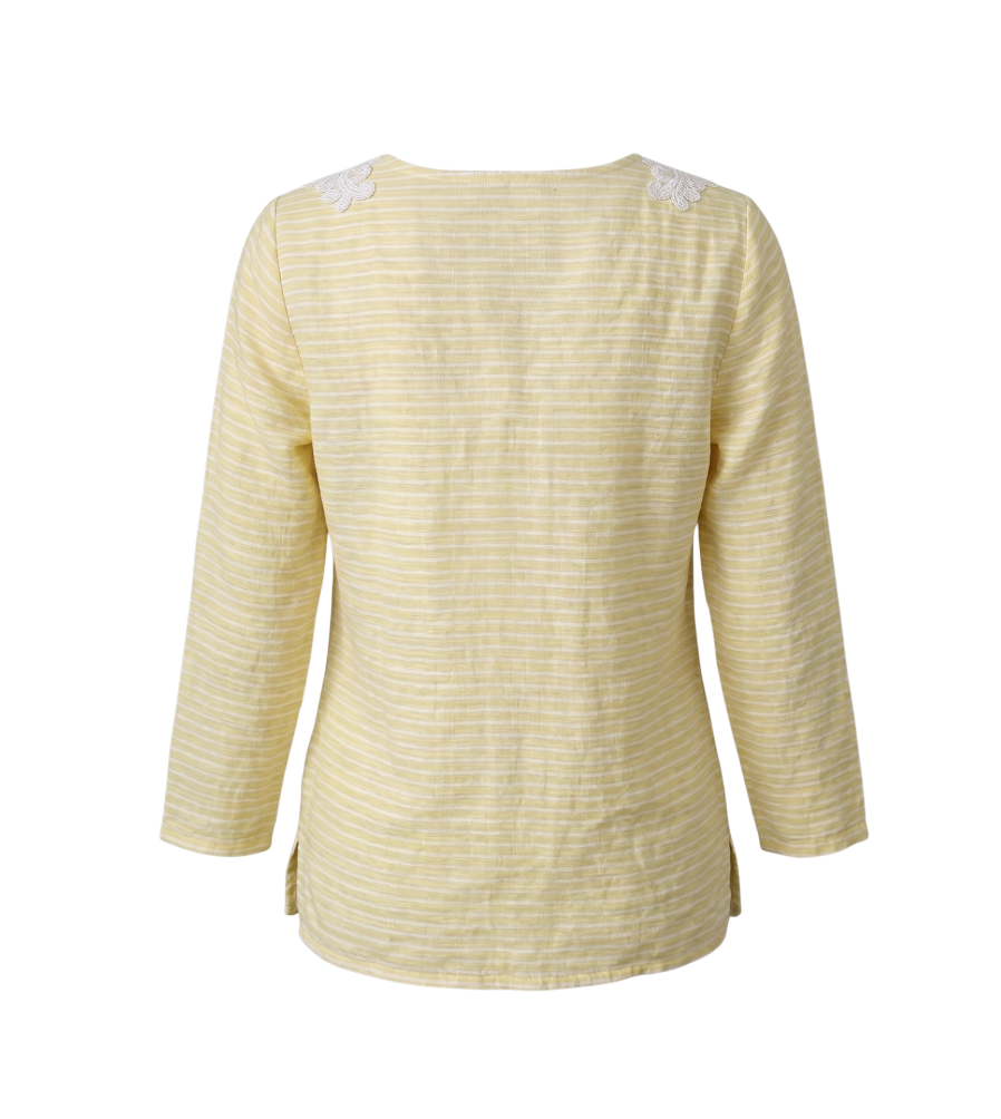 Striped Linen-Blend Embroidered Blouse - 34250
