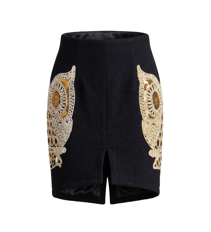 Embellished Owl Pencil Skirt - 24783